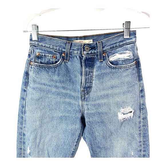 Levi Wedgie Ankle Jeans Straight SZ 25 Premium Denim Light Wash Distressed - Picture 2 of 11